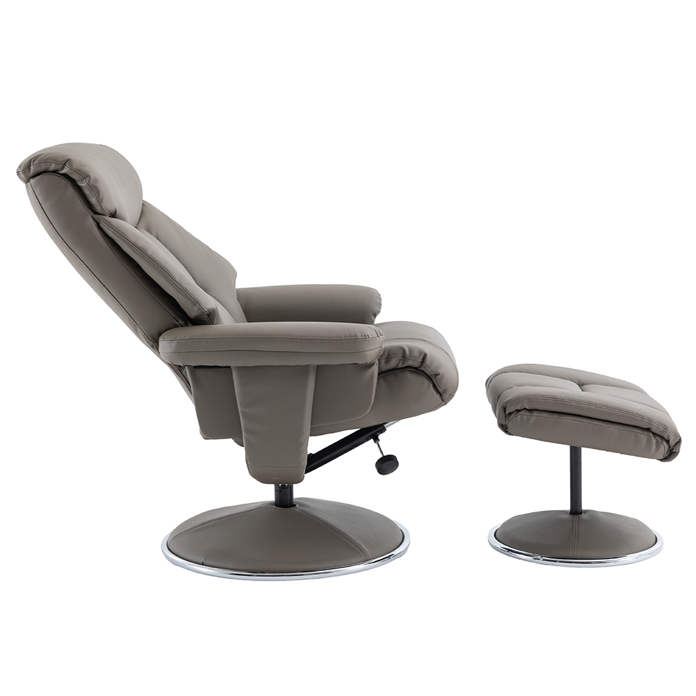 Brixton Faux Leather Recliner Chair With Stool In Grey