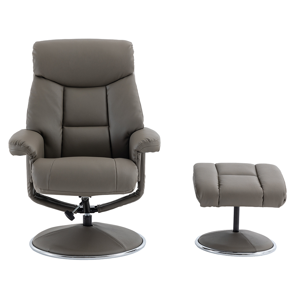 Brixton Faux Leather Recliner Chair With Stool In Grey