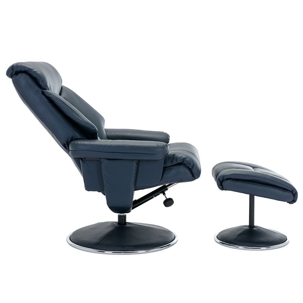Brixton Faux Leather Recliner Chair With Stool In Navy