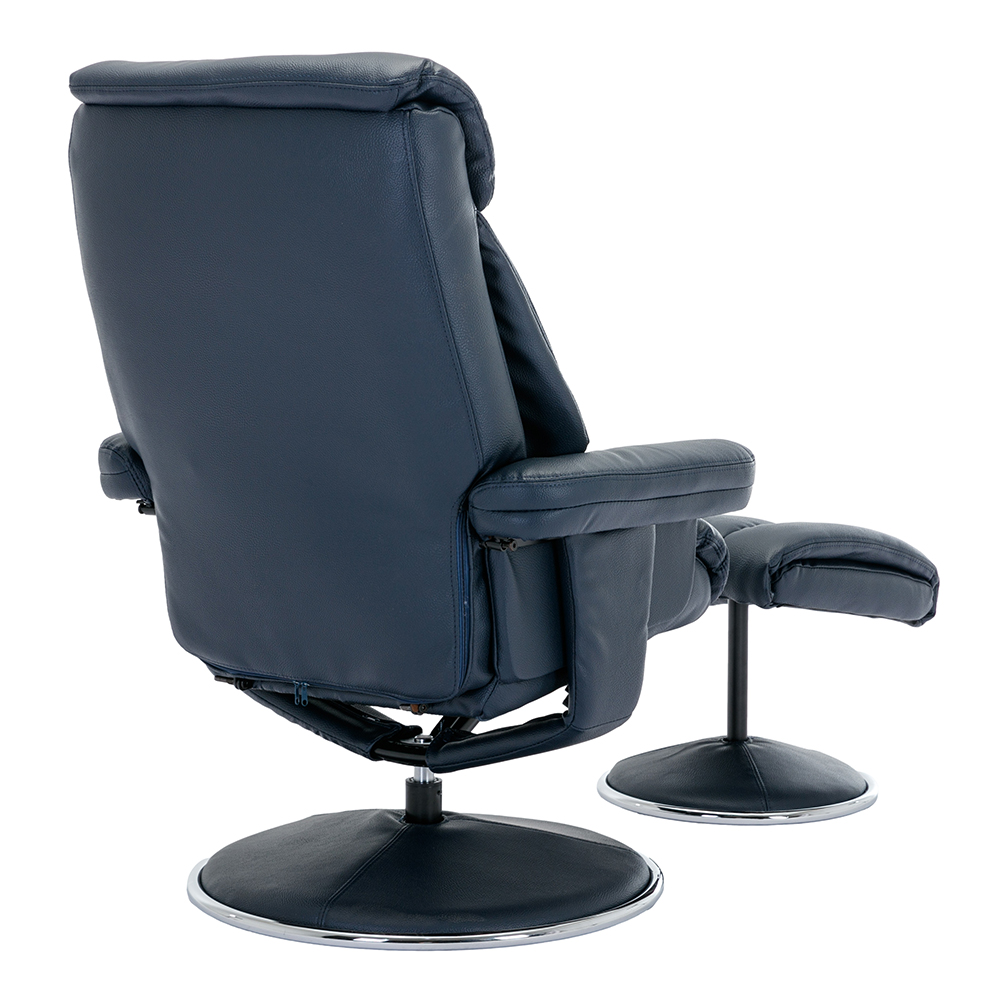 Brixton Faux Leather Recliner Chair With Stool In Navy