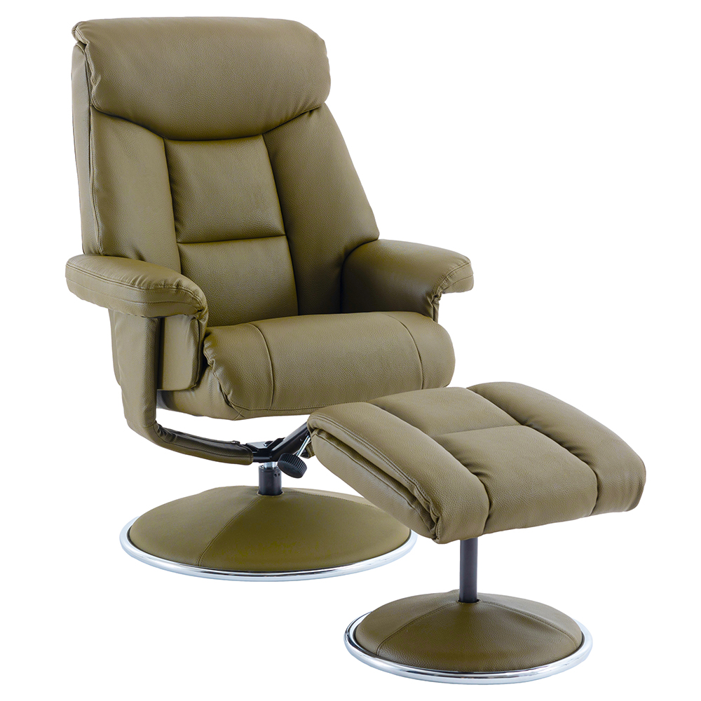 Brixton Faux Leather Recliner Chair With Stool In Olive Green