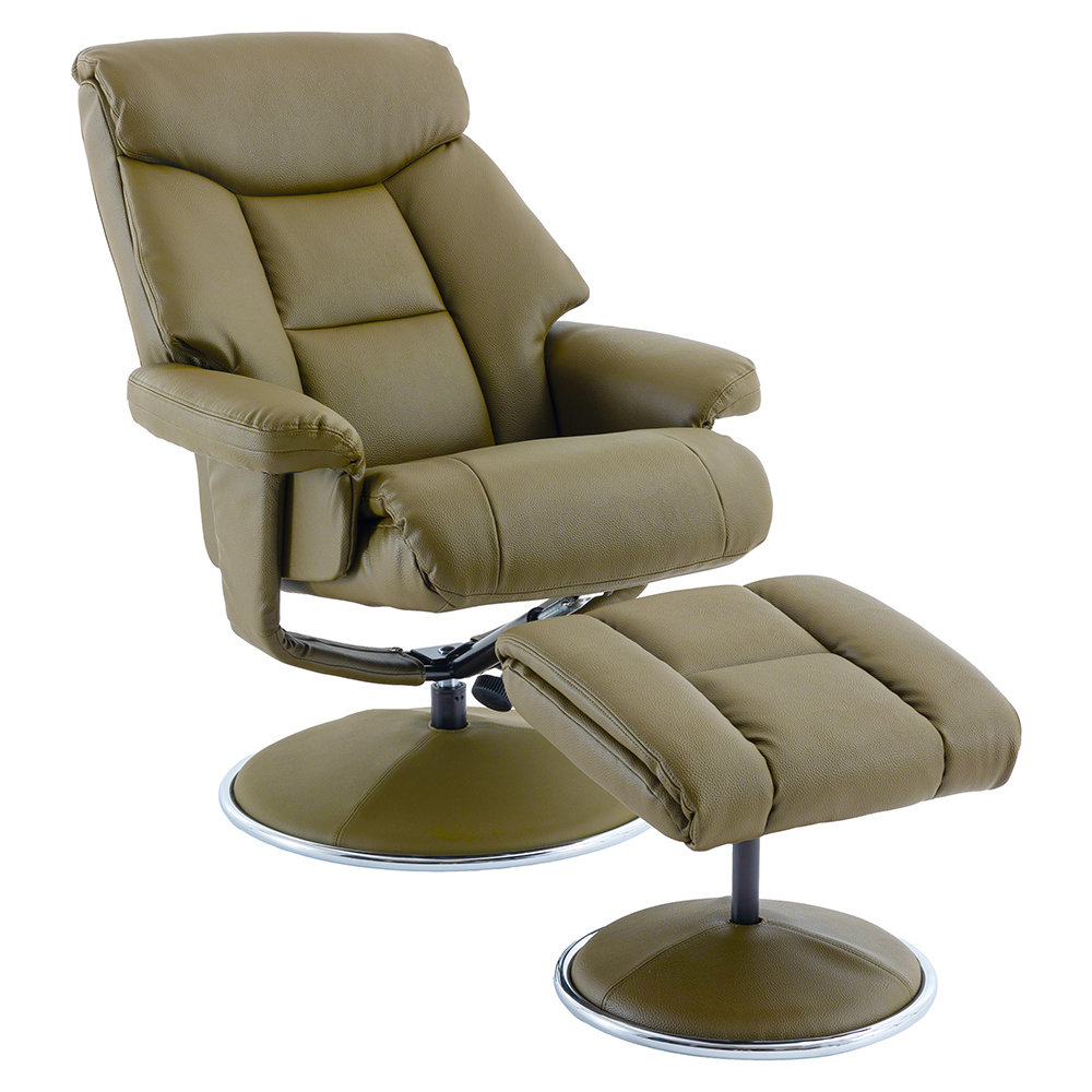 Brixton Faux Leather Recliner Chair With Stool In Olive Green