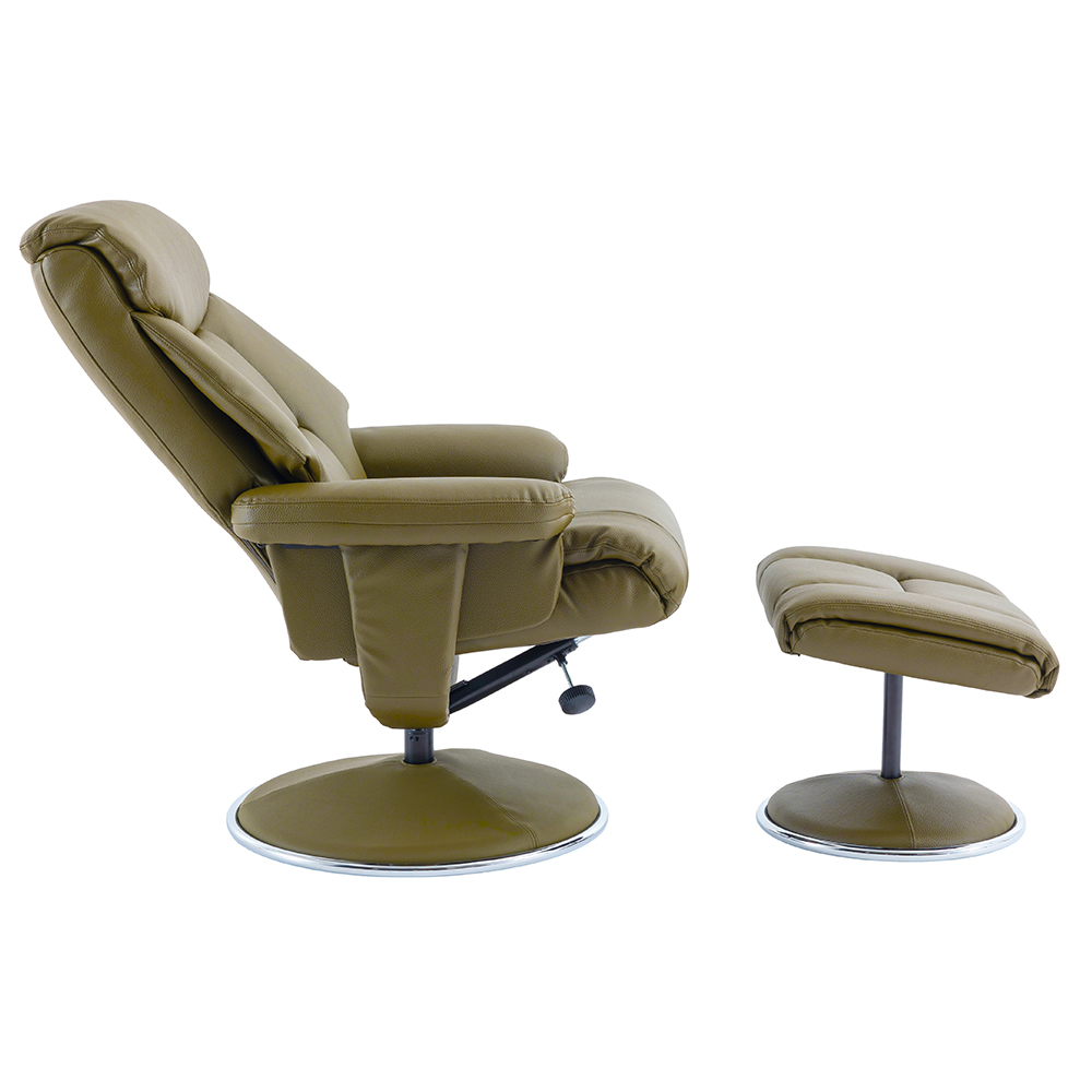 Brixton Faux Leather Recliner Chair With Stool In Olive Green