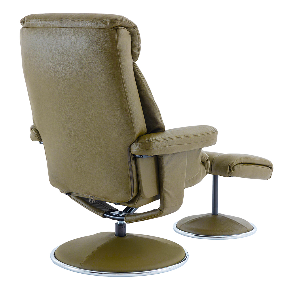 Brixton Faux Leather Recliner Chair With Stool In Olive Green