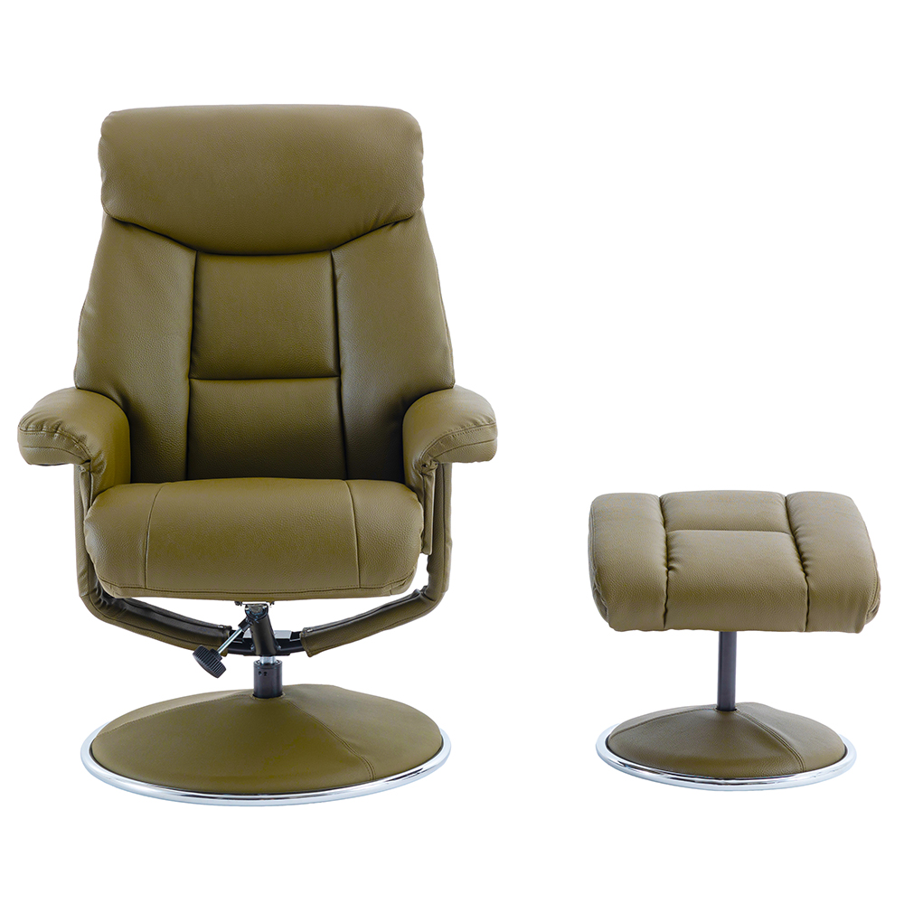 Brixton Faux Leather Recliner Chair With Stool In Olive Green