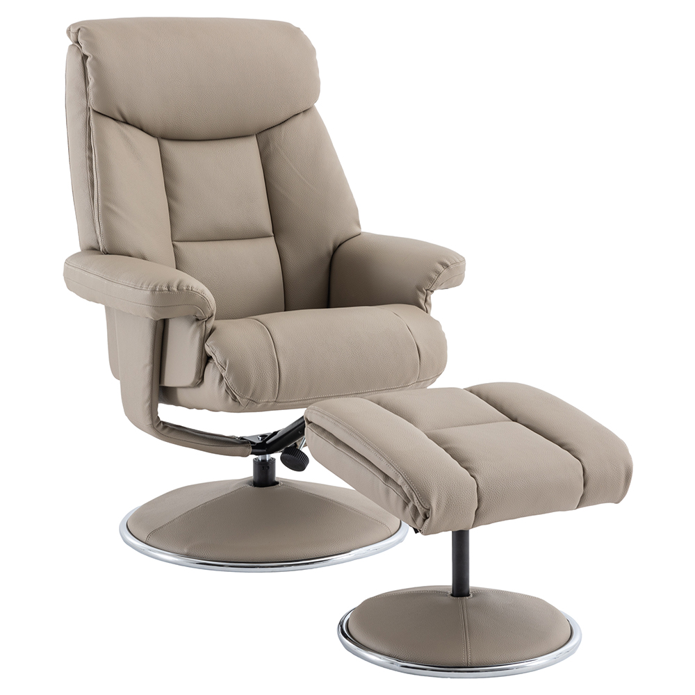 Brixton Faux Leather Recliner Chair With Stool In Pebble