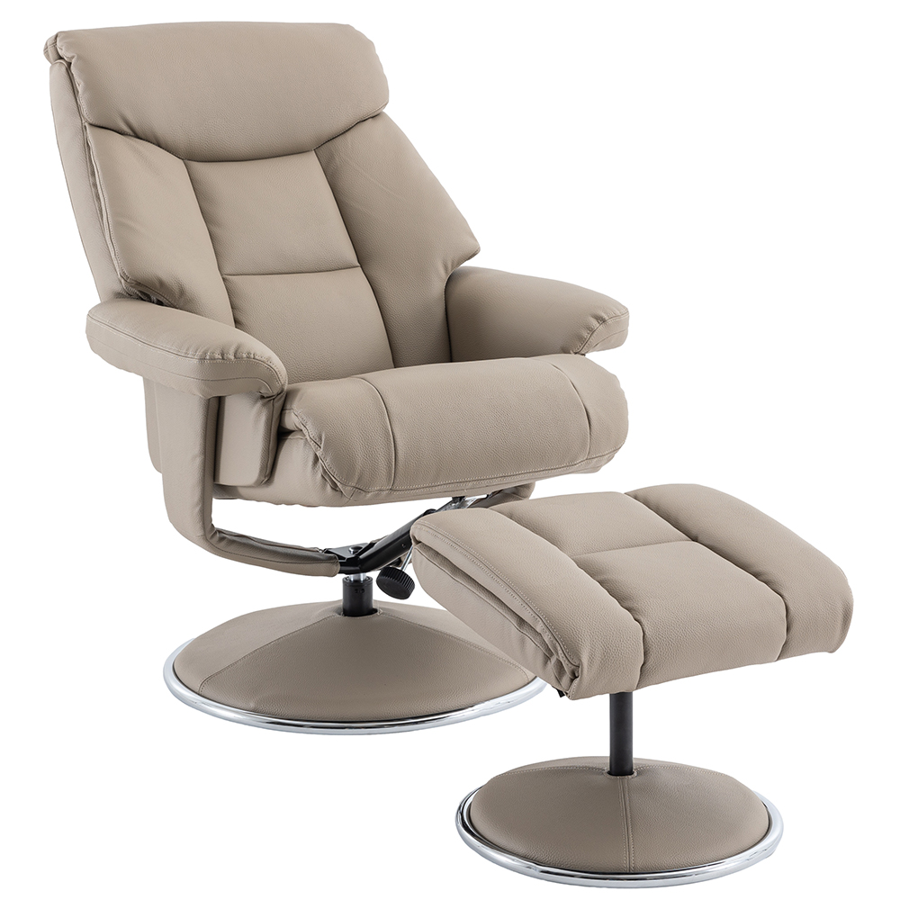 Brixton Faux Leather Recliner Chair With Stool In Pebble