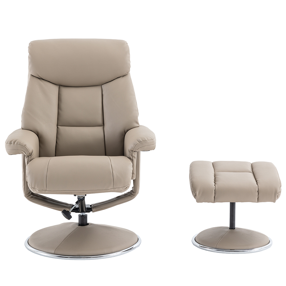Brixton Faux Leather Recliner Chair With Stool In Pebble