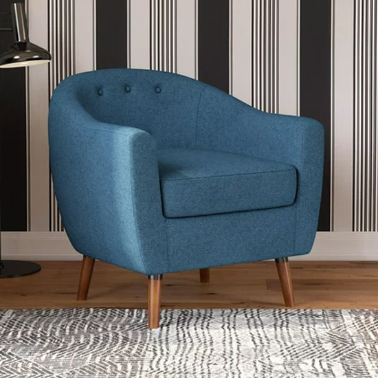 Brixton Linen Fabric Bedroom Chair In Blue With Solid Wood Legs