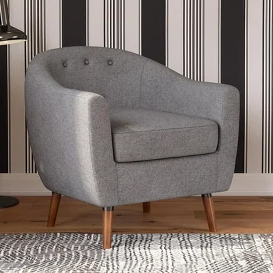 Product photograph of Brixton Linen Fabric Bedroom Chair In Grey With Solid Wood Legs from Furniture in Fashion