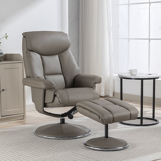 Brixton Plush Fabric Swivel Recliner Chair And Stool In Grey