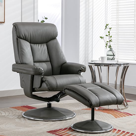Brixton Plush Swivel Recliner Chair With Footstool In Charcoal ...