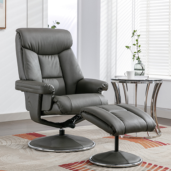 Read more about Brixton plush fabric swivel recliner chair and stool in cinder