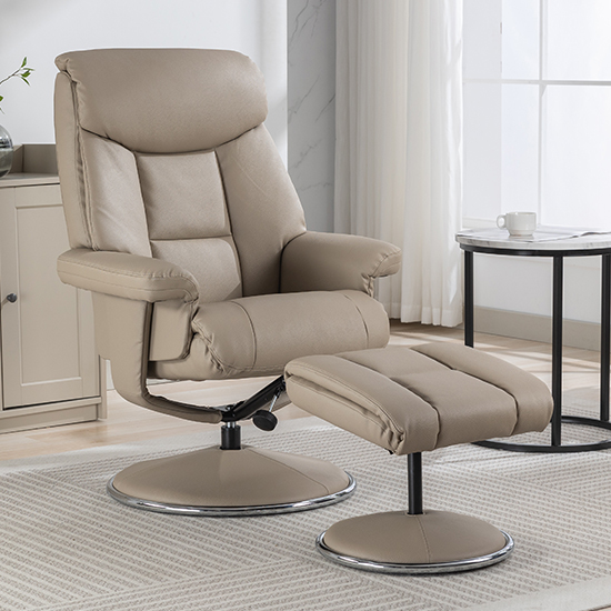 Read more about Brixton plush fabric swivel recliner chair and stool in pebble