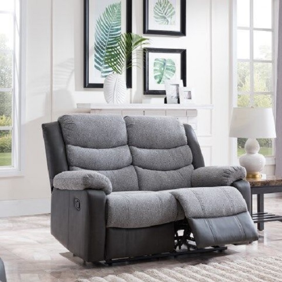 Brixton Recliner 2 Seater Sofa In Grey PU And Fabric Furniture in Fashion