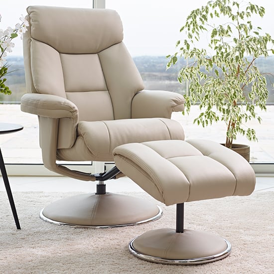 Brixton Plush Swivel Recliner Chair With Footstool In Bone