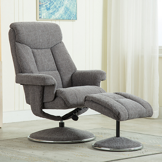 Read more about Brixton fabric swivel recliner chair with footstool in grey