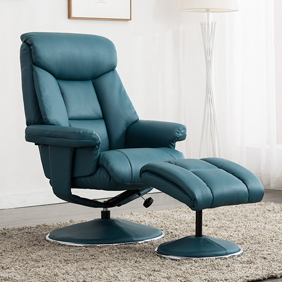 Brixton Plush Swivel Recliner Chair With Footstool In Lagoon