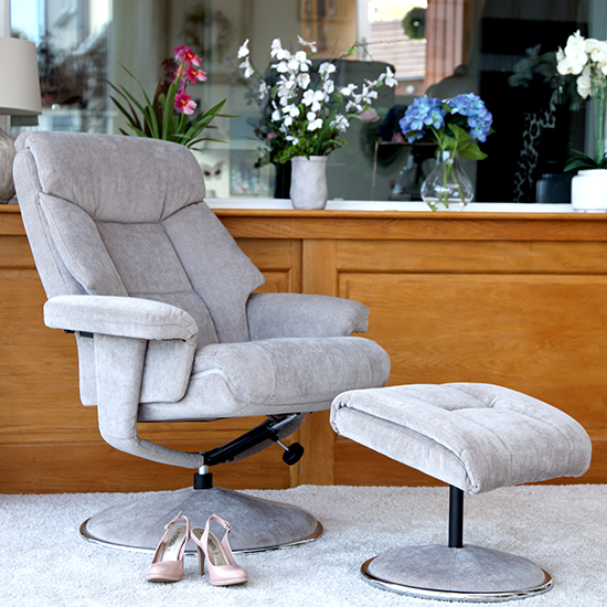 Brixton Fabric Swivel Recliner Chair With Footstool In Mist_2