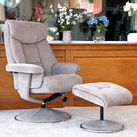 Read more about Brixton fabric swivel recliner chair with footstool in mist