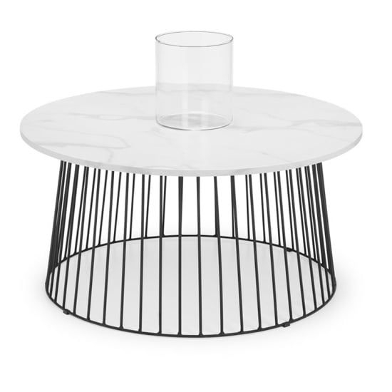 Product photograph of Basma Round Wooden Coffee Table In White Marble Effect from Furniture in Fashion