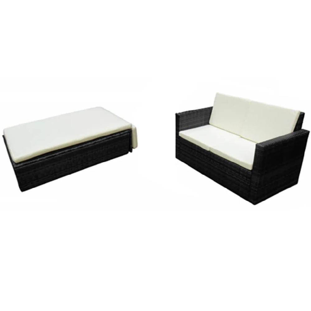 Brockton Rattan Garden Lounger Set With Cushions In Cream Black