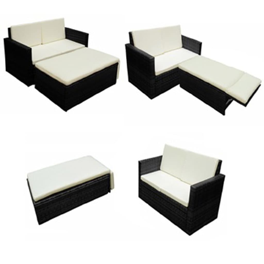 Brockton Rattan Garden Lounger Set With Cushions In Cream Black