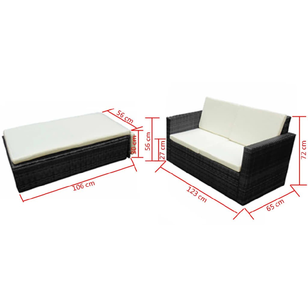 Brockton Rattan Garden Lounger Set With Cushions In Cream Black