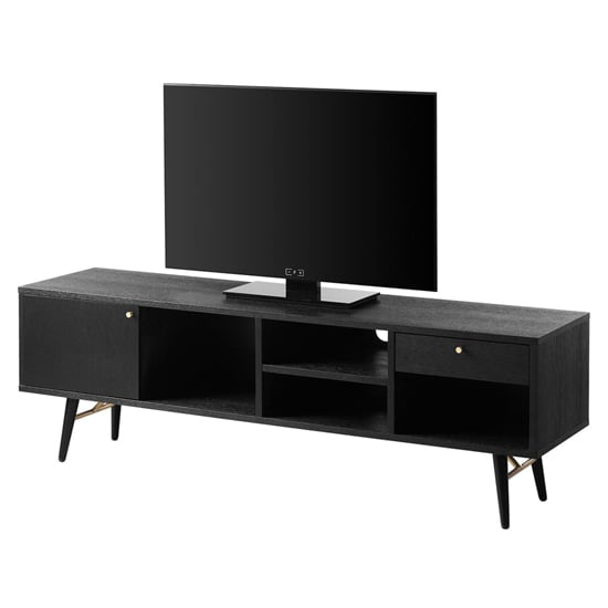 Brogan Large Wooden TV Stand In Black And Copper
