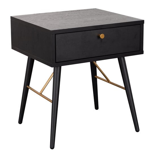Brogan Wooden Bedside Table With 1 Drawer In Black And Copper