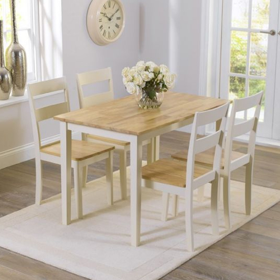 Ankila 115cm Wooden Dining Table With 4 Chairs In Oak And Cream_1