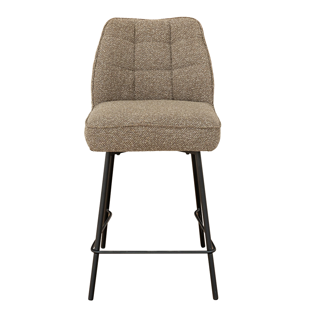 Bromley Mocha Chenille Fabric Counter Bar Stools with Black Metal Legs in Pair