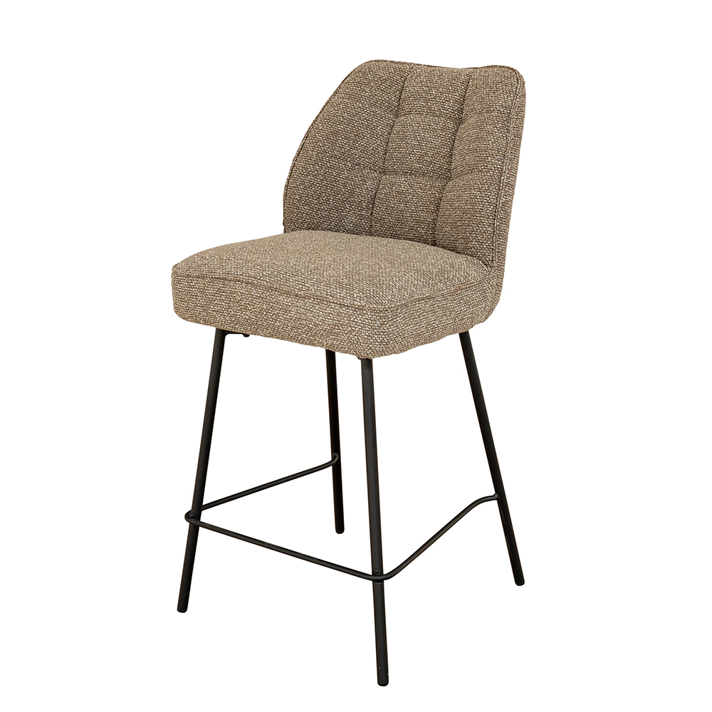 Bromley Mocha Chenille Fabric Counter Bar Stools with Black Metal Legs in Pair