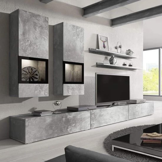 Photo of Bronx entertainment unit in concrete grey with led lighting