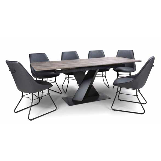 Bronx Extending Dining Set In Grey With 6 Grey Cooper Chairs_1