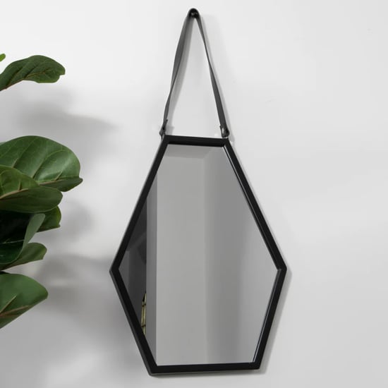 Product photograph of Bronx Hexagon Wall Mirror With Leather Strap In Black Frame from Furniture in Fashion