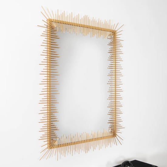 Bronx Rectangular Abstract Wall Mirror With Gold Metal Frame