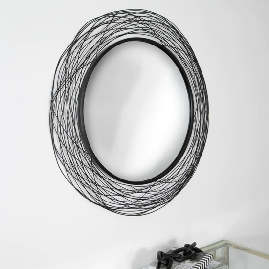 Bronx Round Nest Effect Wall Mirror With Black Metal Frame Furniture