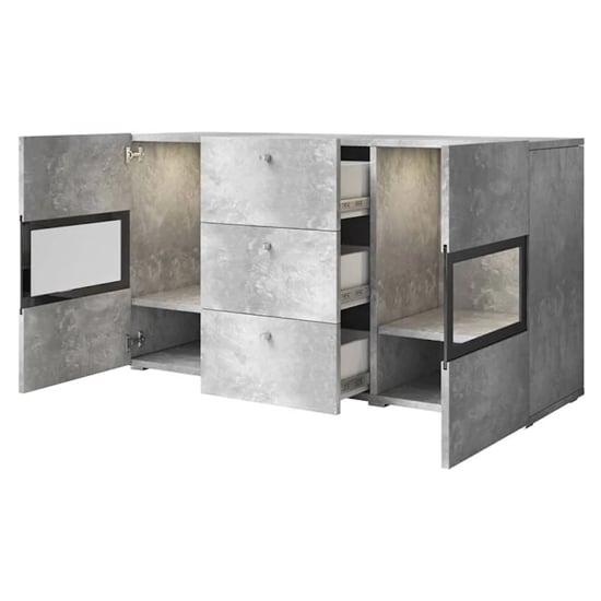 Bronx Sideboard 2 Doors 3 Drawer In Concrete Grey With LED Furniture
