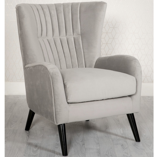 Photo of Brookis velvet upholstered lounge chair in grey