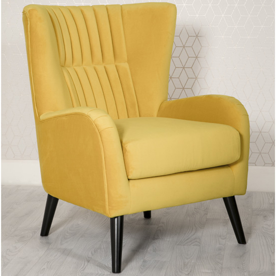 Photo of Brookis velvet upholstered lounge chair in ochre