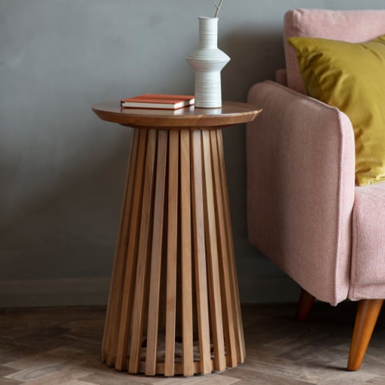 Product photograph of Brookline Round Wooden Side Table In Natural from Furniture in Fashion
