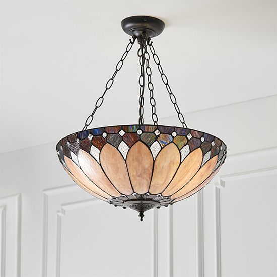 Read more about Brooklyn 3 lights tiffany glass pendant light in dark bronze