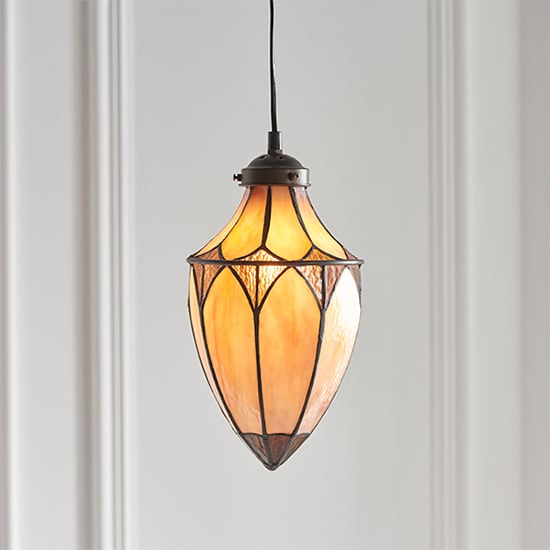 Product photograph of Brooklyn Acorn Small Tiffany Glass Pendant Light In Dark Bronze from Furniture in Fashion