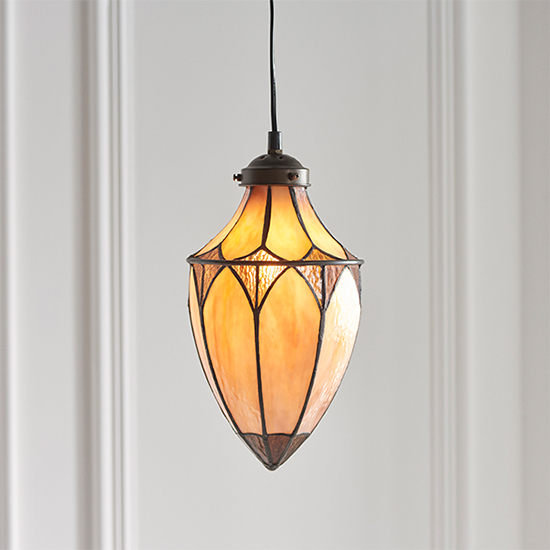 Read more about Brooklyn acorn small tiffany glass pendant light in dark bronze