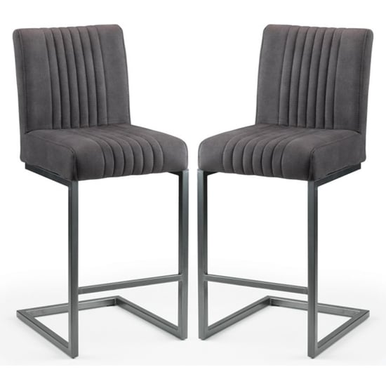 Read more about Barras charcoal grey faux leather bar stools in pair