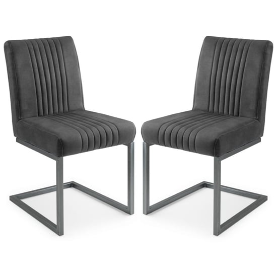 Barras Charcoal Grey Faux Leather Dining Chairs In Pair