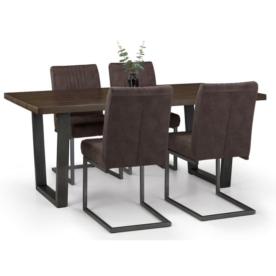 Barras Dark Oak Dining Table With 4 Charcoal Grey Chairs