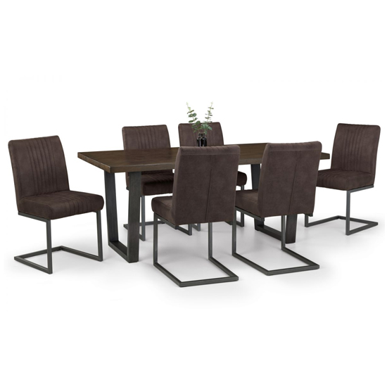 Barras Dark Oak Dining Table With 6 Charcoal Grey Chairs
