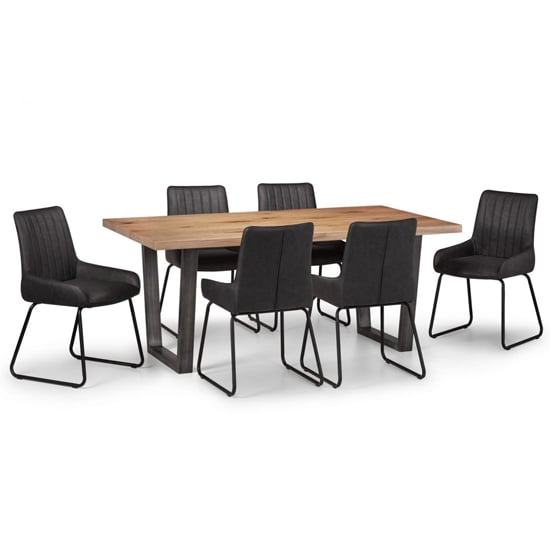 Barras Wooden Dining Table With 6 Sakaye Black Leather Chairs_2